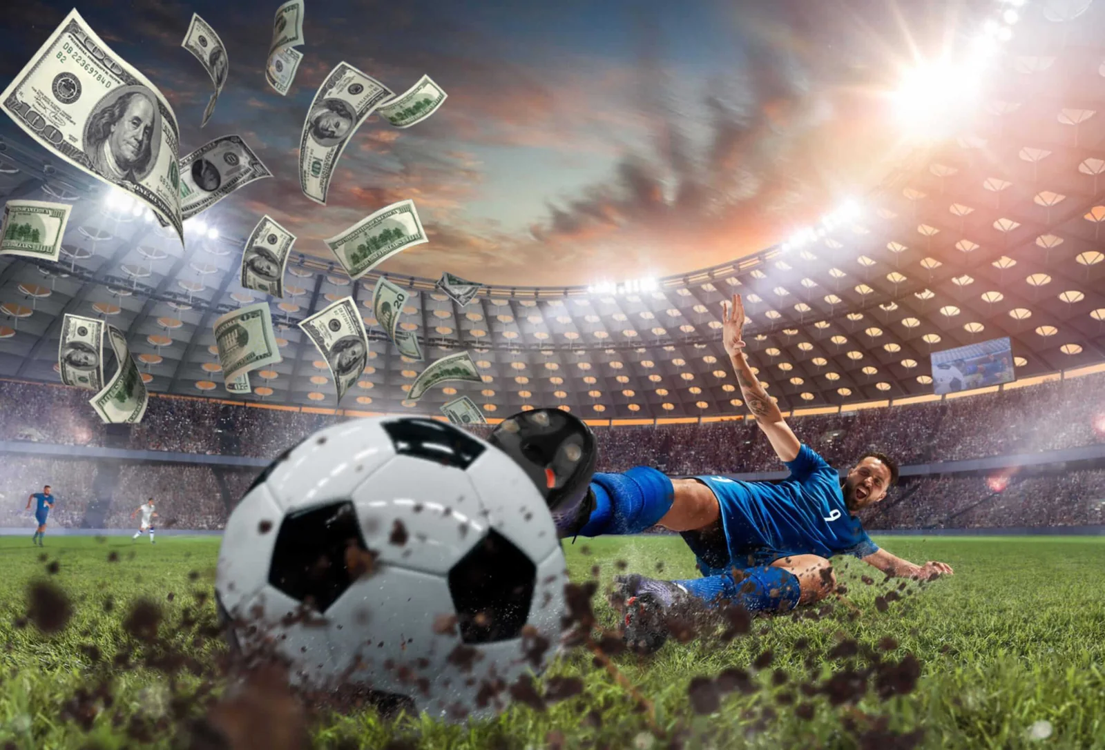 Aksi olahraga dalam pertandingan di arena